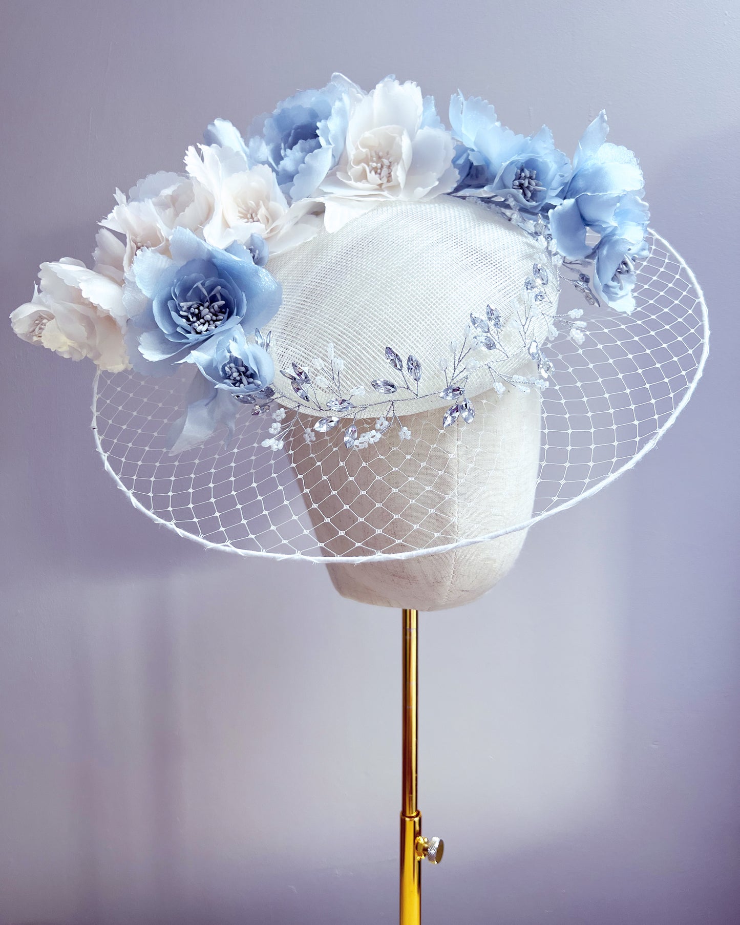Round Headpiece with Silk Flowers and Embellishment