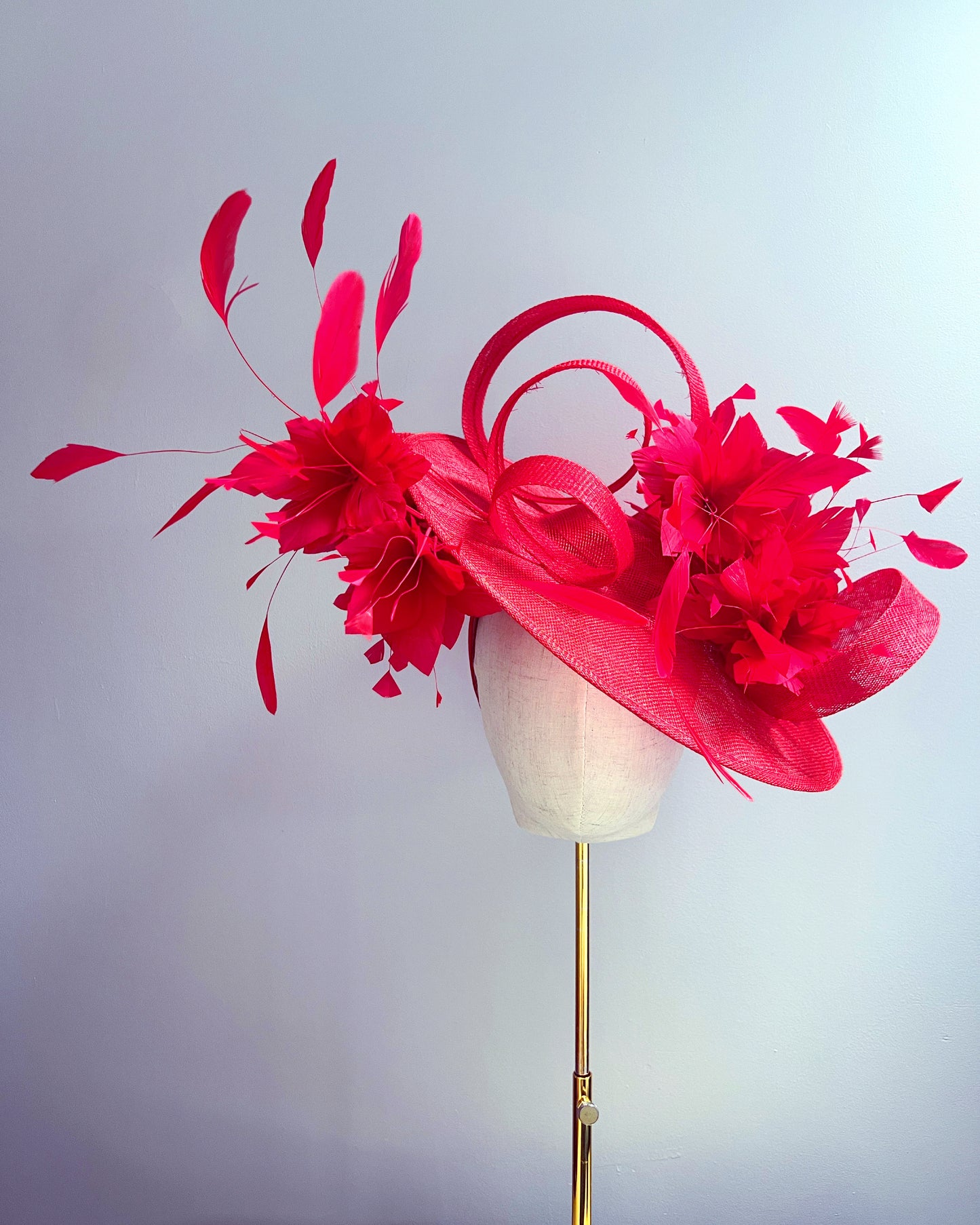 Hat with Sinamay Swirls and Feathers