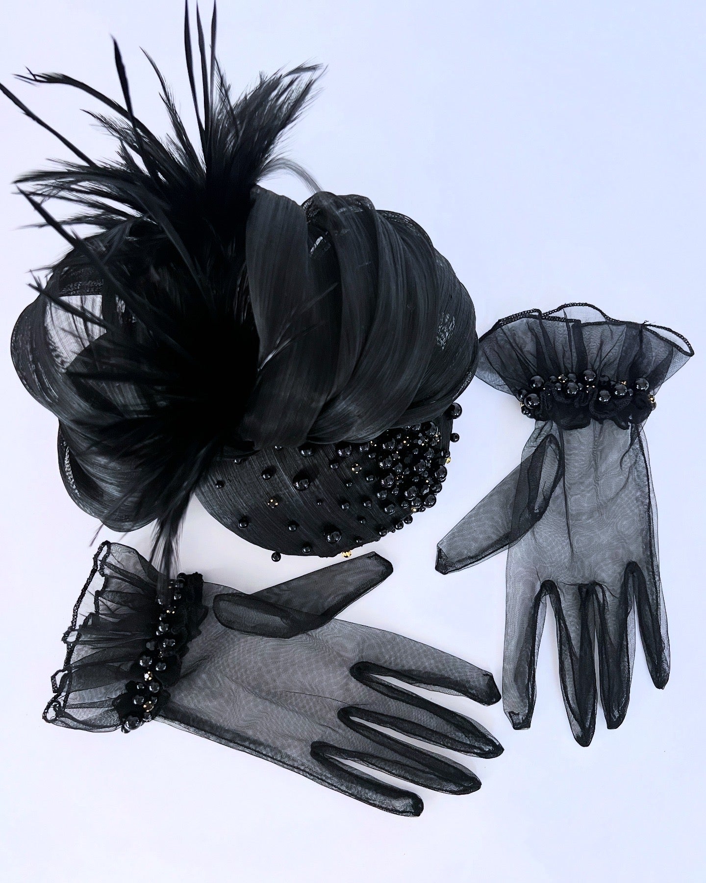 Silk Abaca Headpiece & Gloves