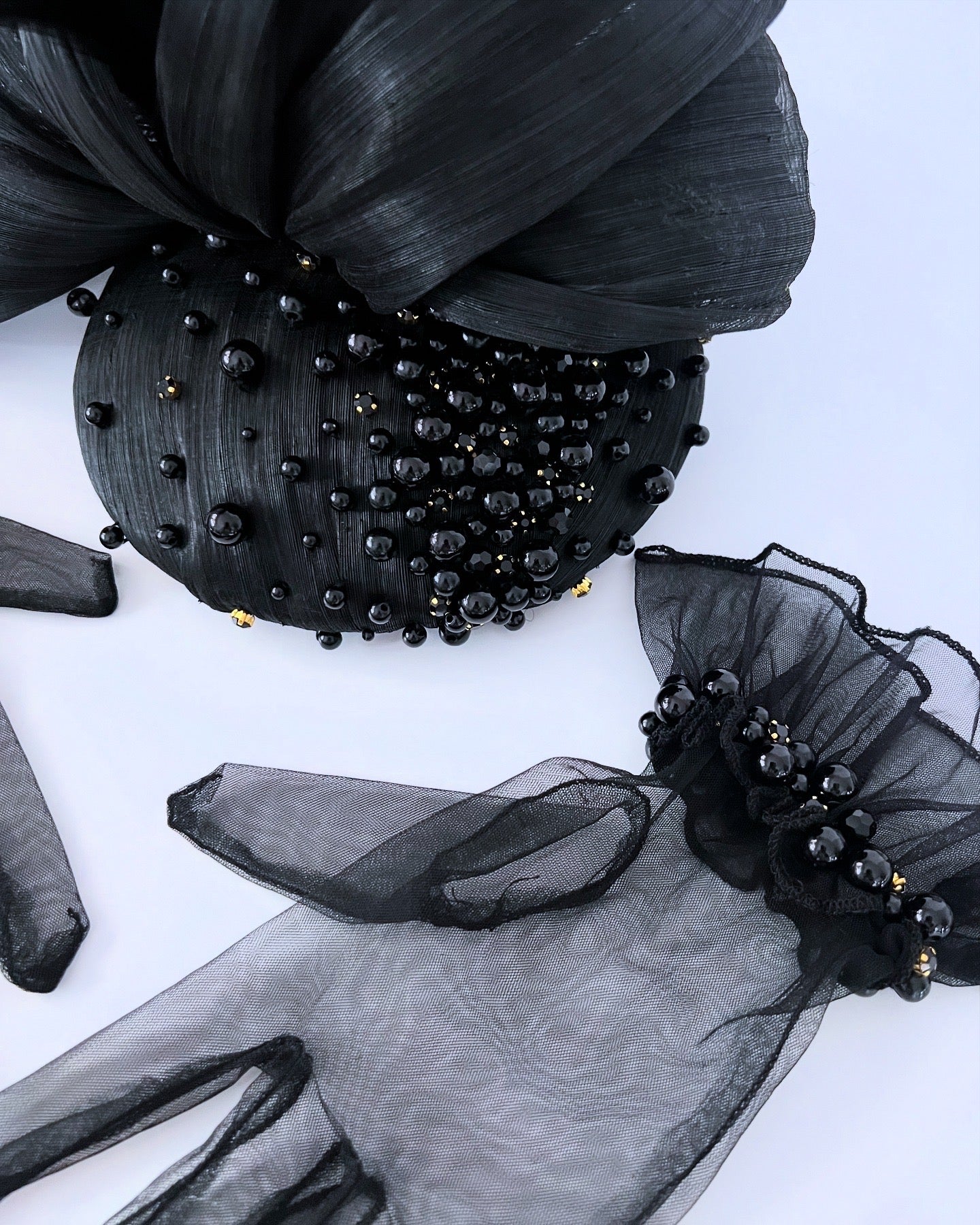 Silk Abaca Headpiece & Gloves
