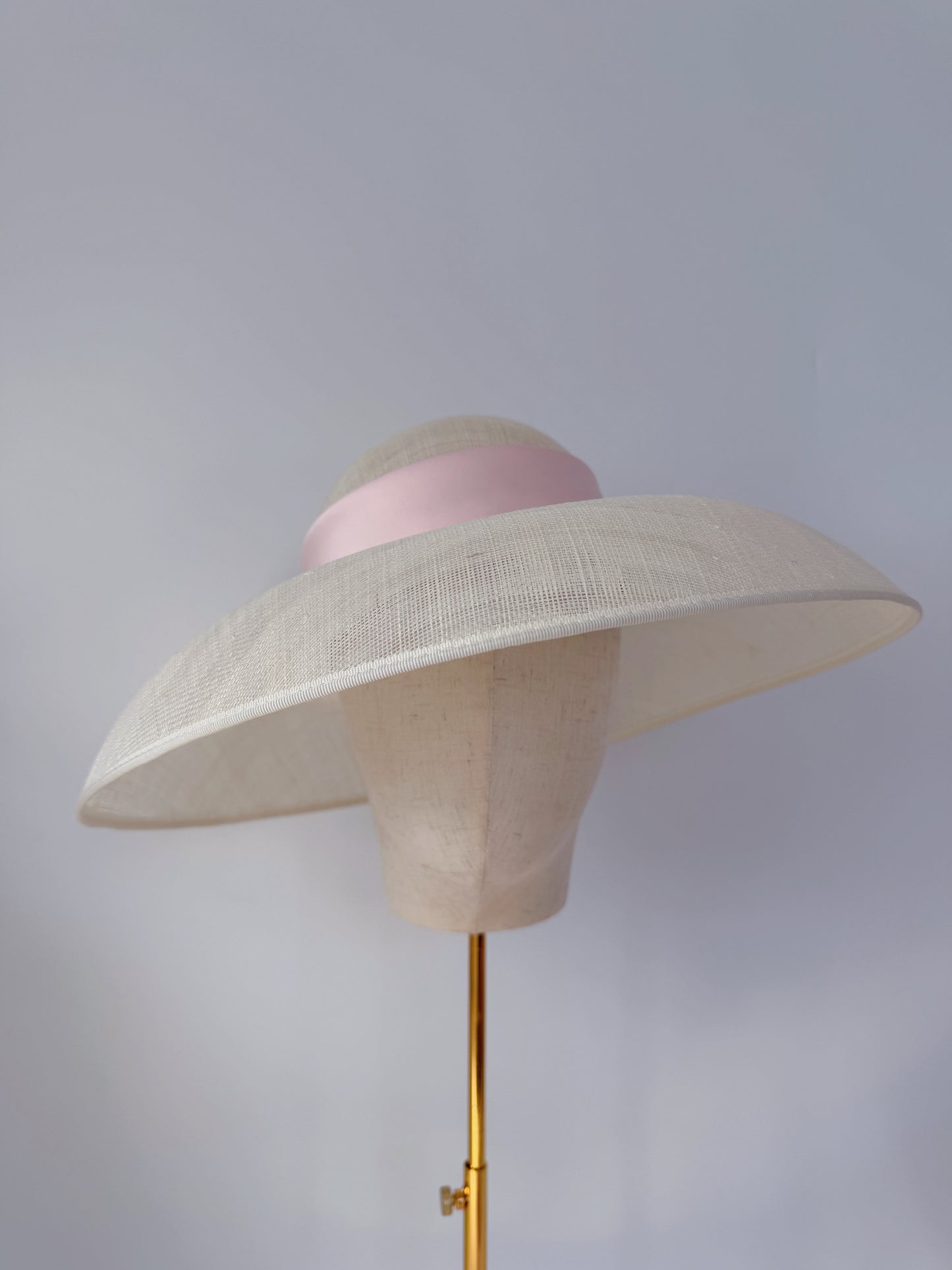 Ivory Hat with Pink Ribbon