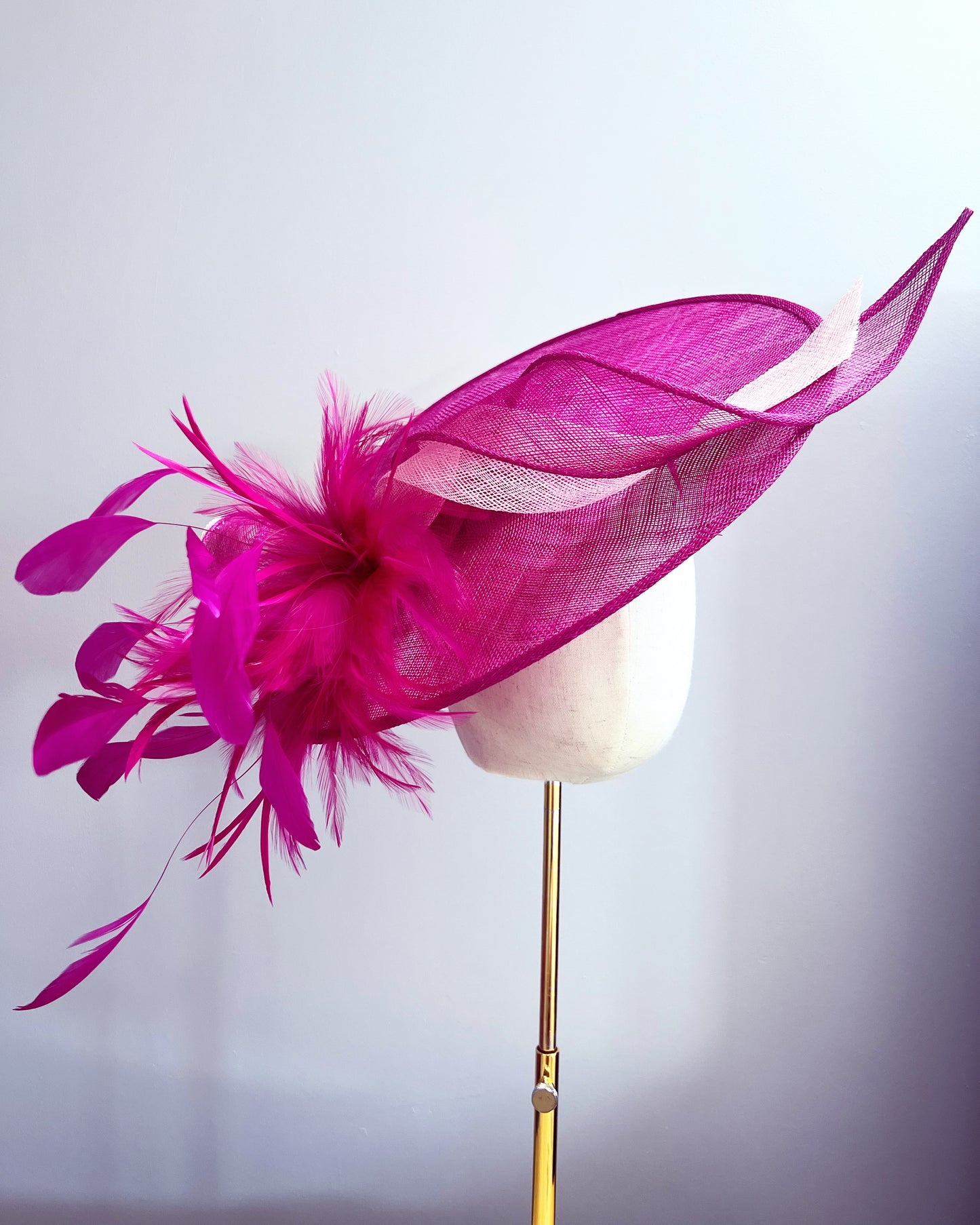 Hat with Sinamay Swirls and Feathers