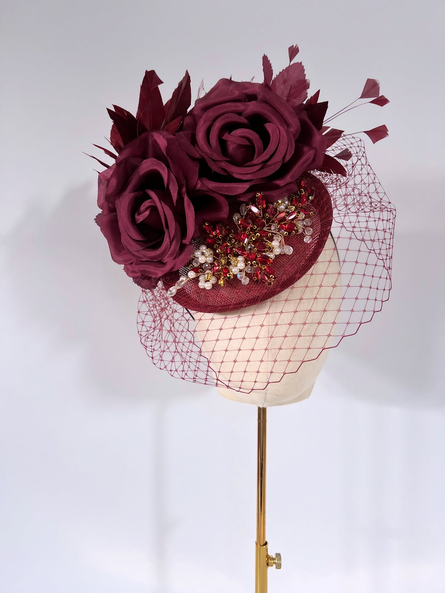 Fascinator with Roses in Burgundy