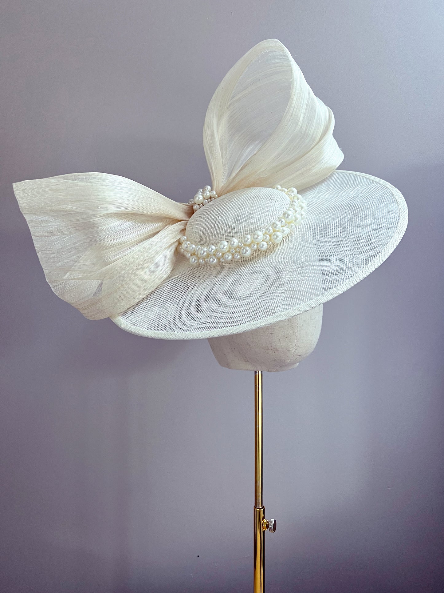 Sinamay Hat with Silk Abaca Bow and Pearls