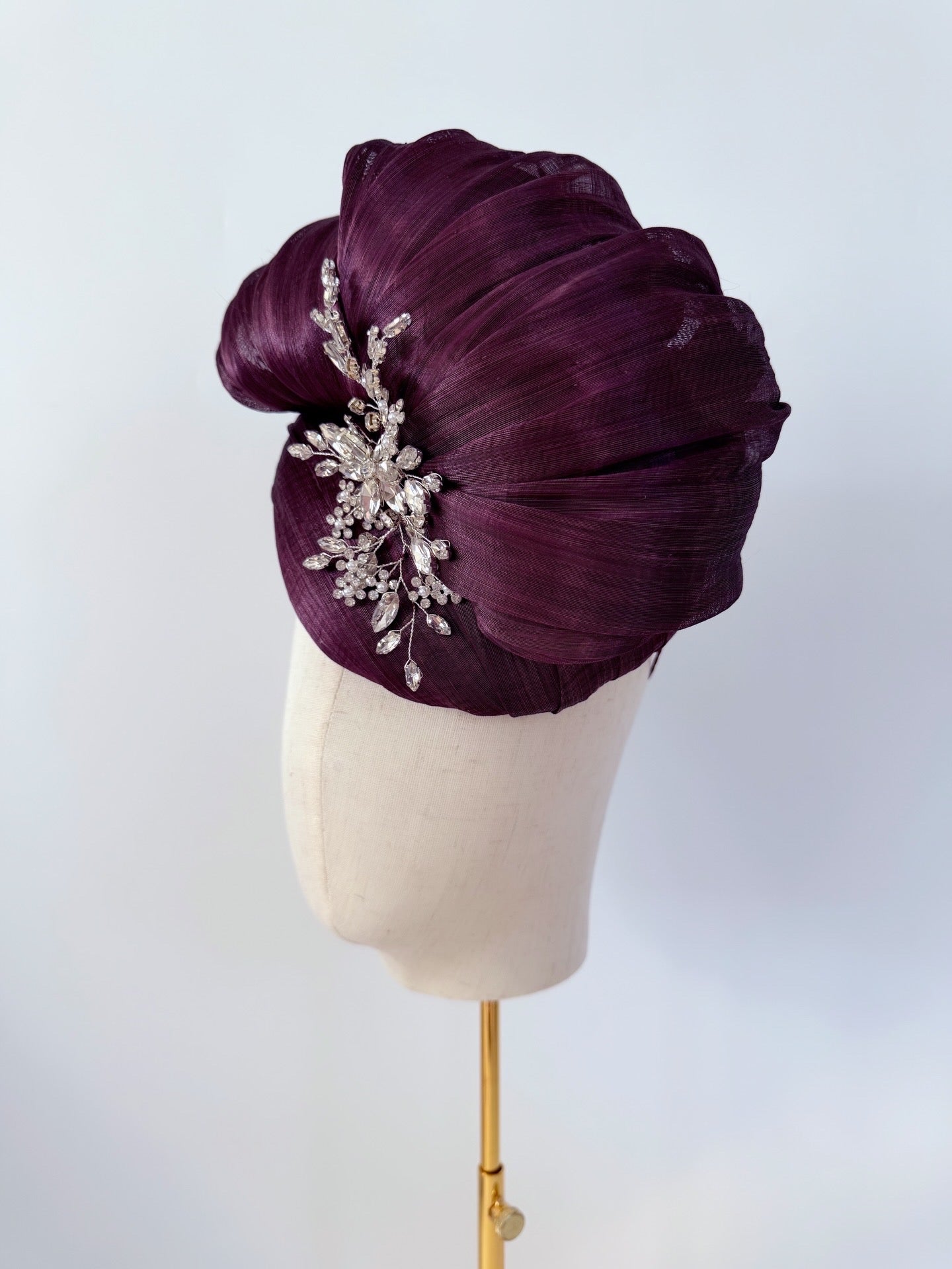 Silk Abaca Headpiece in Plum