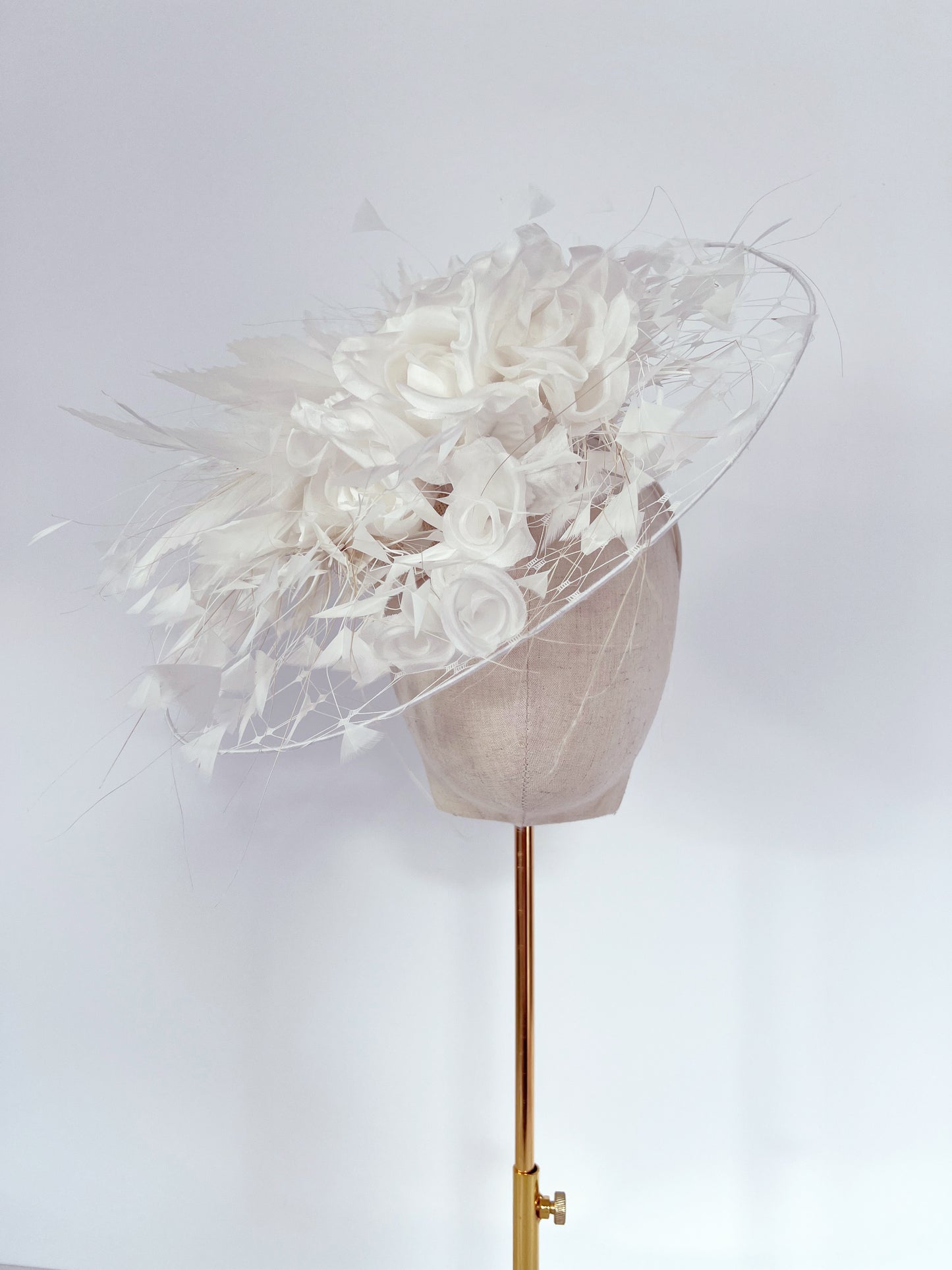 Fascinator with Feathers and Flowers in Ivory
