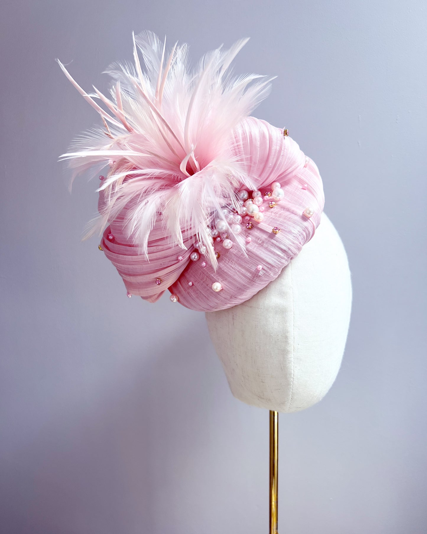 Silk Abaca Fascinator with Feathers and Beads