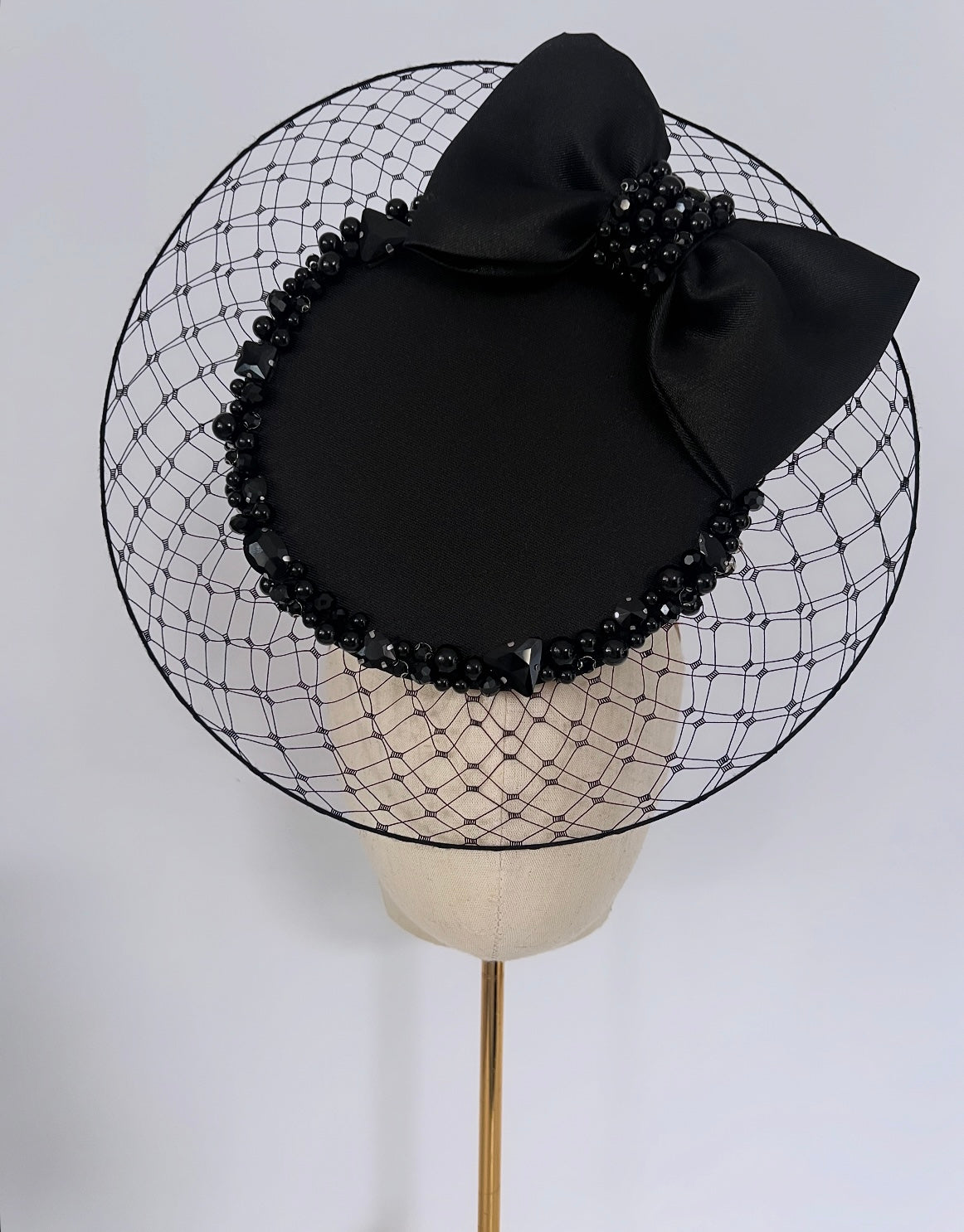 Satin Round Headpiece With Bow and Beads