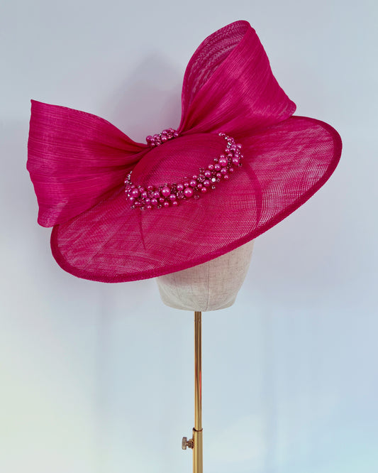 Hat in Fuchsia with a Bow and Beads