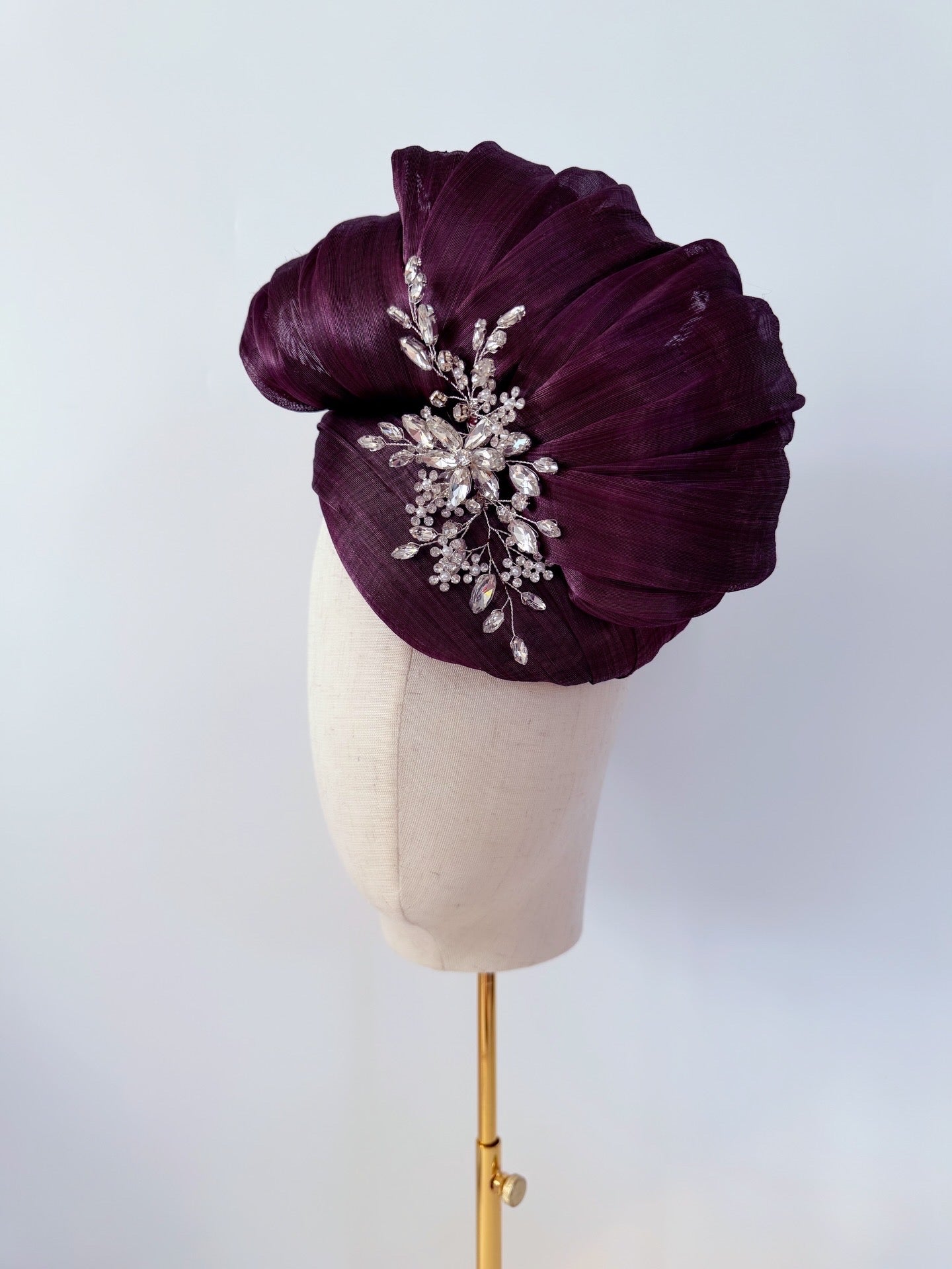 Silk Abaca Headpiece in Plum