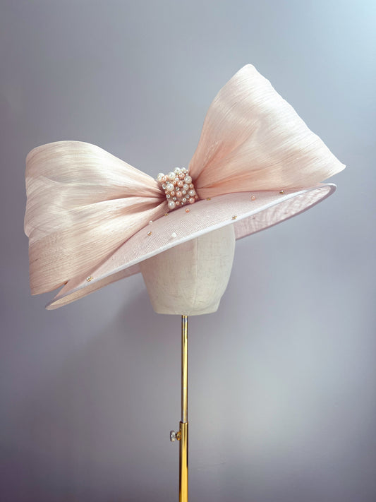 Large Boater with Bow in Nude