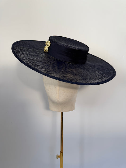 Navy Boater with Gold Buttons