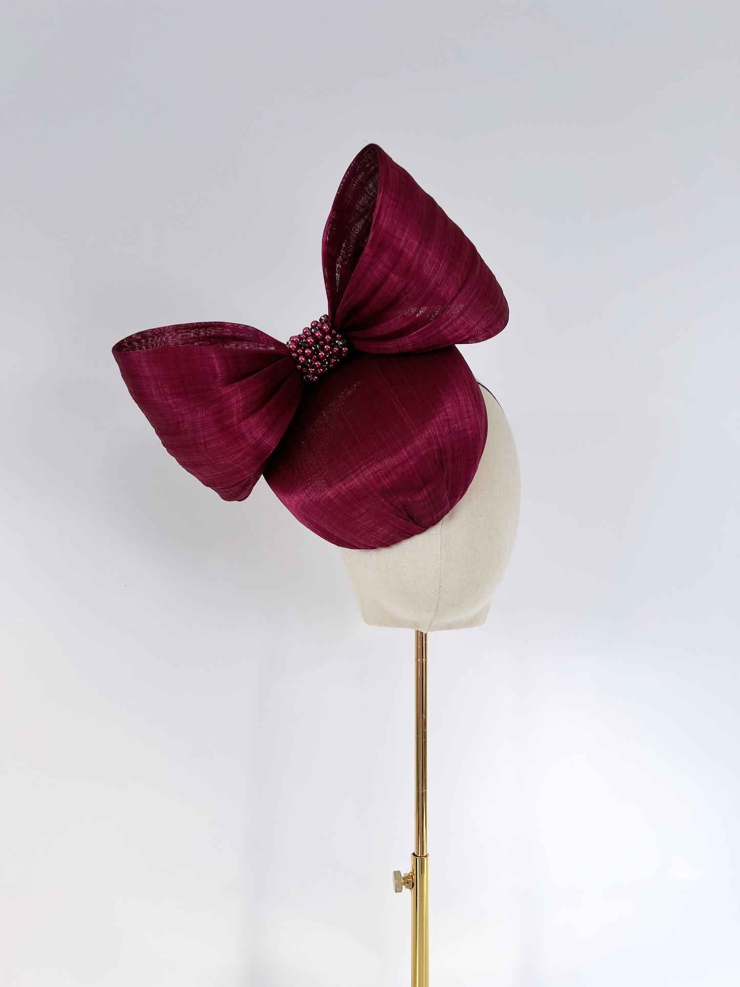 Silk Abaca Pillbox with Bow in Burgundy