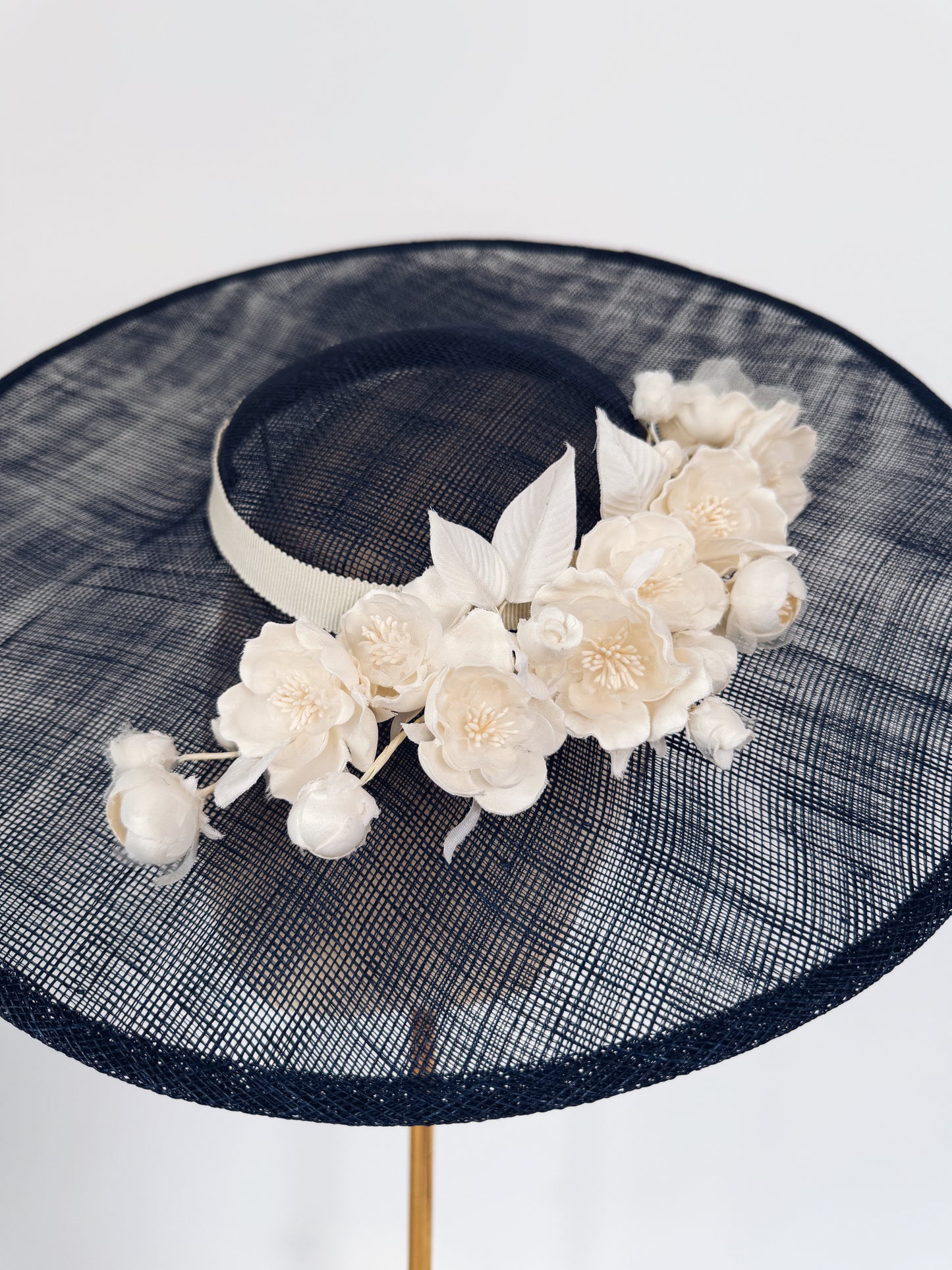 Hat in Navy with Cream Flowers