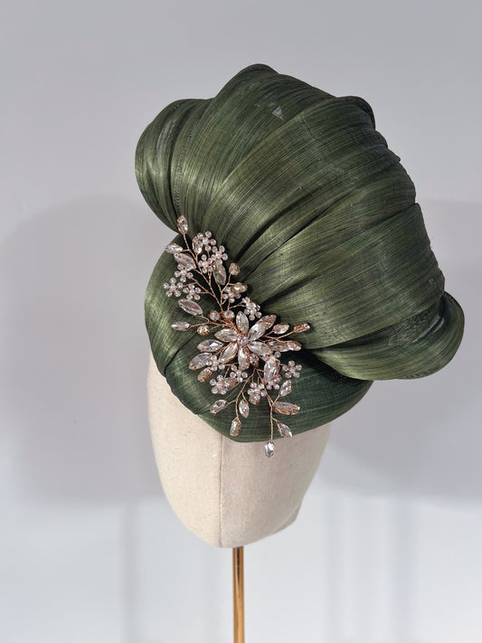 Silk Abaca Fascinator in Green