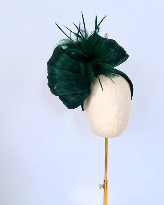 Silk Abaca Turban in Forest Green