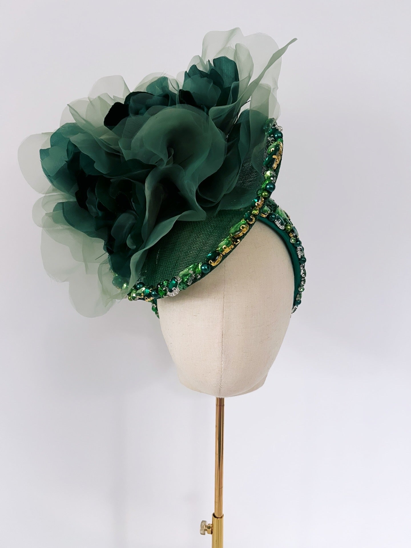 Beautiful Headpiece with Large Flowers and Fully Beaded Headband