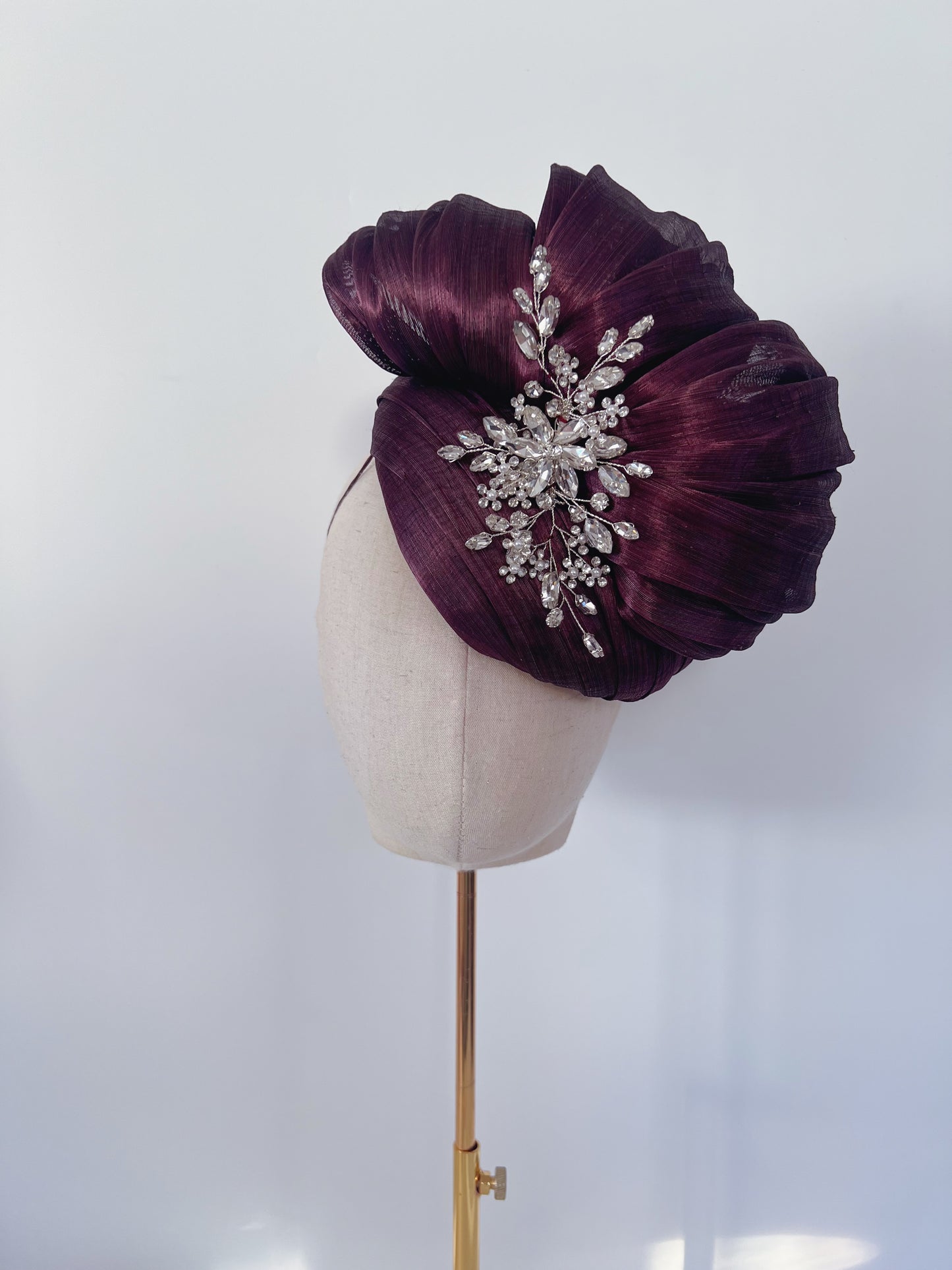 Silk Abaca Headpiece in Plum