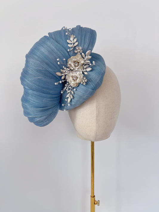 Silk Abaca Headpiece in Blue