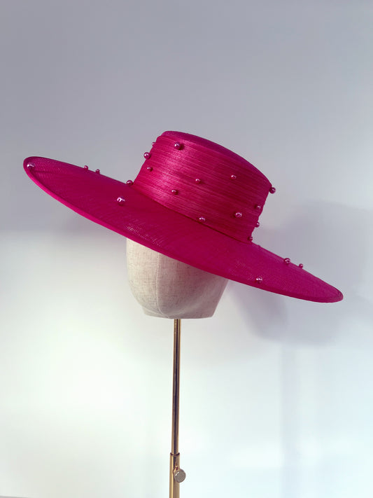 Large Boater in Fuchsia