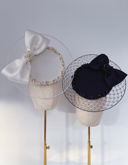Satin Round Headpiece With Bow and Beads