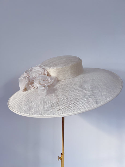 Boater with Flowers in Ivory