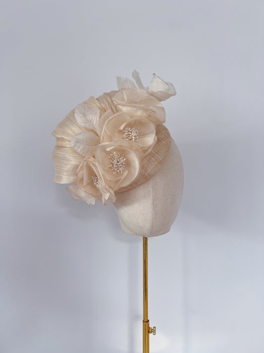 Headpiece in Nude with Silk Flowers