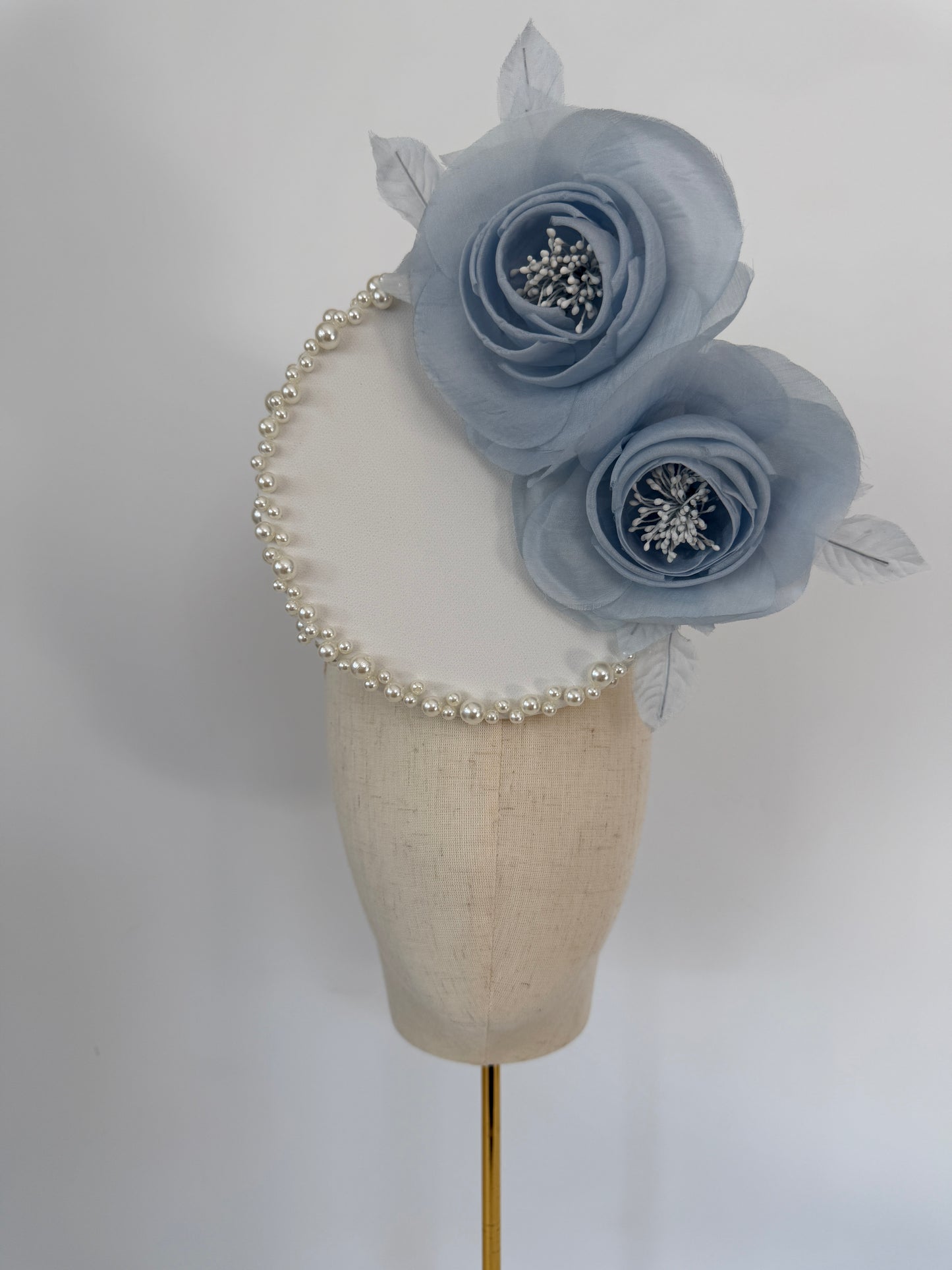Ivory Headpiece with Blue Flowers and pearls