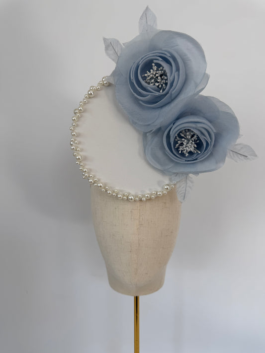 Ivory Headpiece with Blue Flowers and pearls