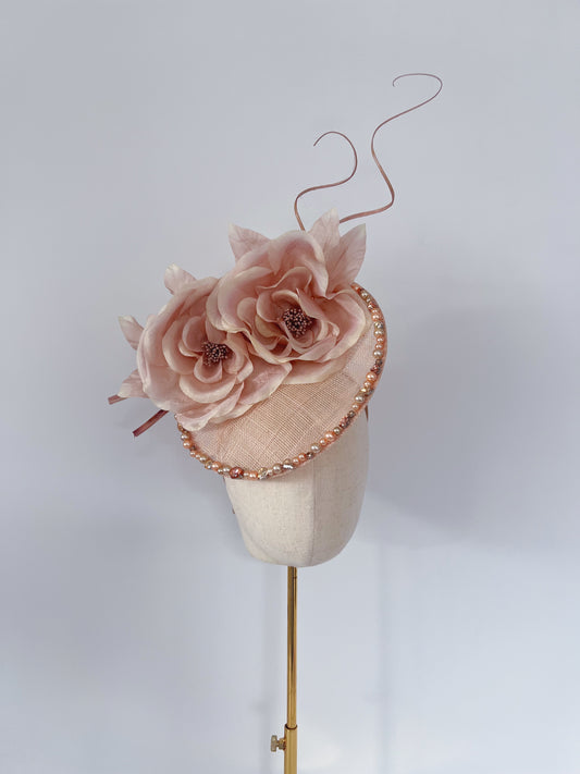Headpiece with Silk Flowers in Blush