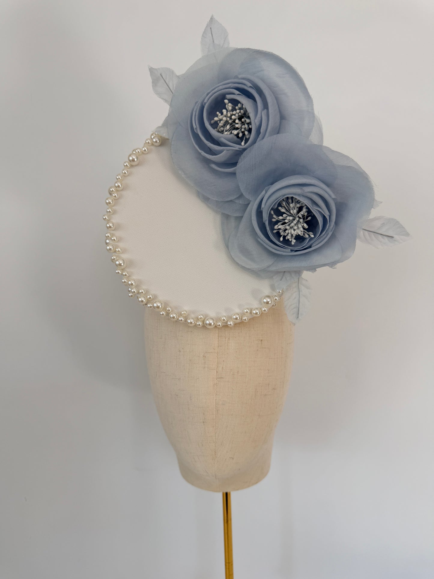 Ivory Headpiece with Blue Flowers and pearls