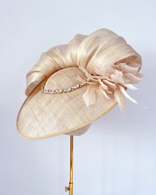 Hat with Silk Abaca, Feathers and Diamonds