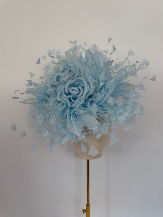 Headpiece with Feathers and Roses in Blue