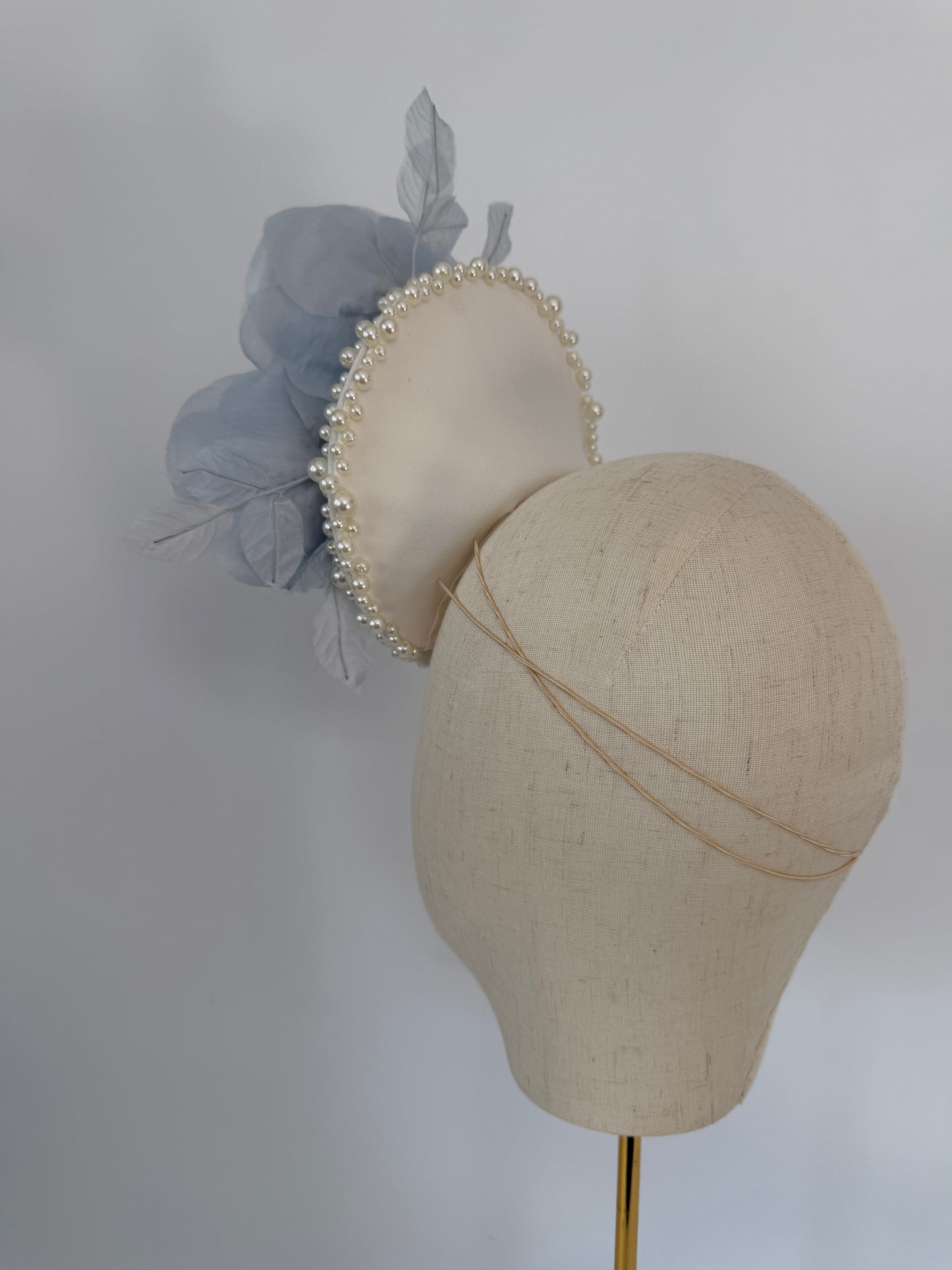 Ivory Headpiece with Blue Flowers and pearls