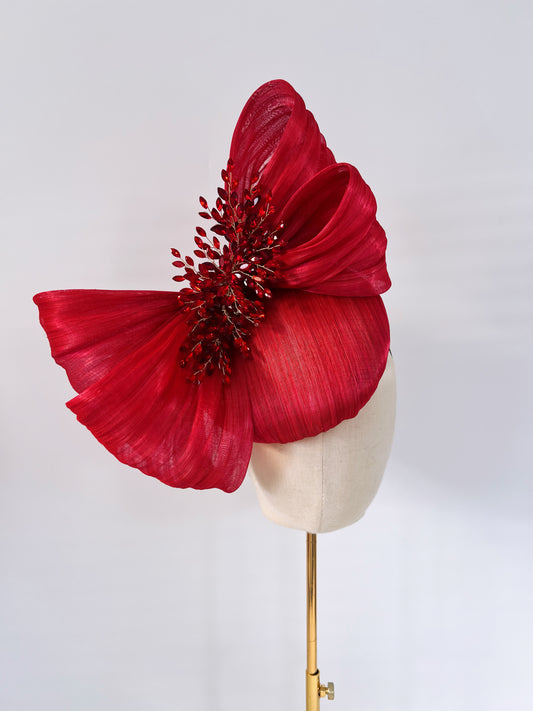 Silk Abaca Fascinator in Red