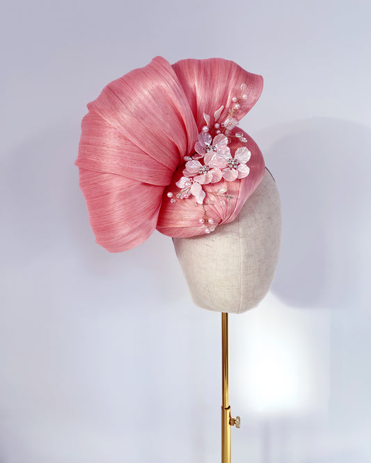 Silk Abaca Fascinator in Coral