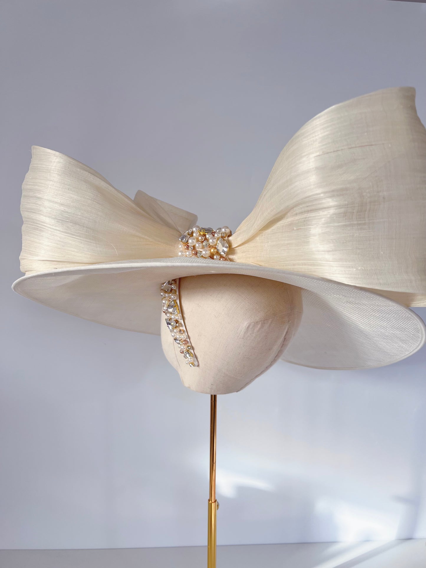 Large Hat with Silk Abaca Bow and Beads