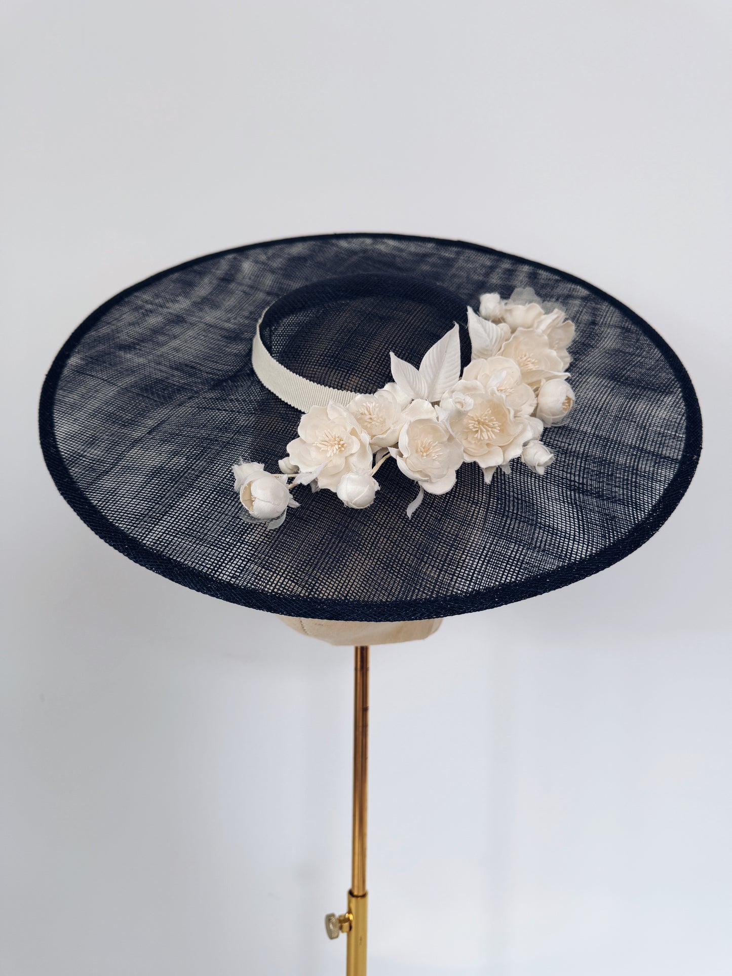 Hat in Navy with Cream Flowers