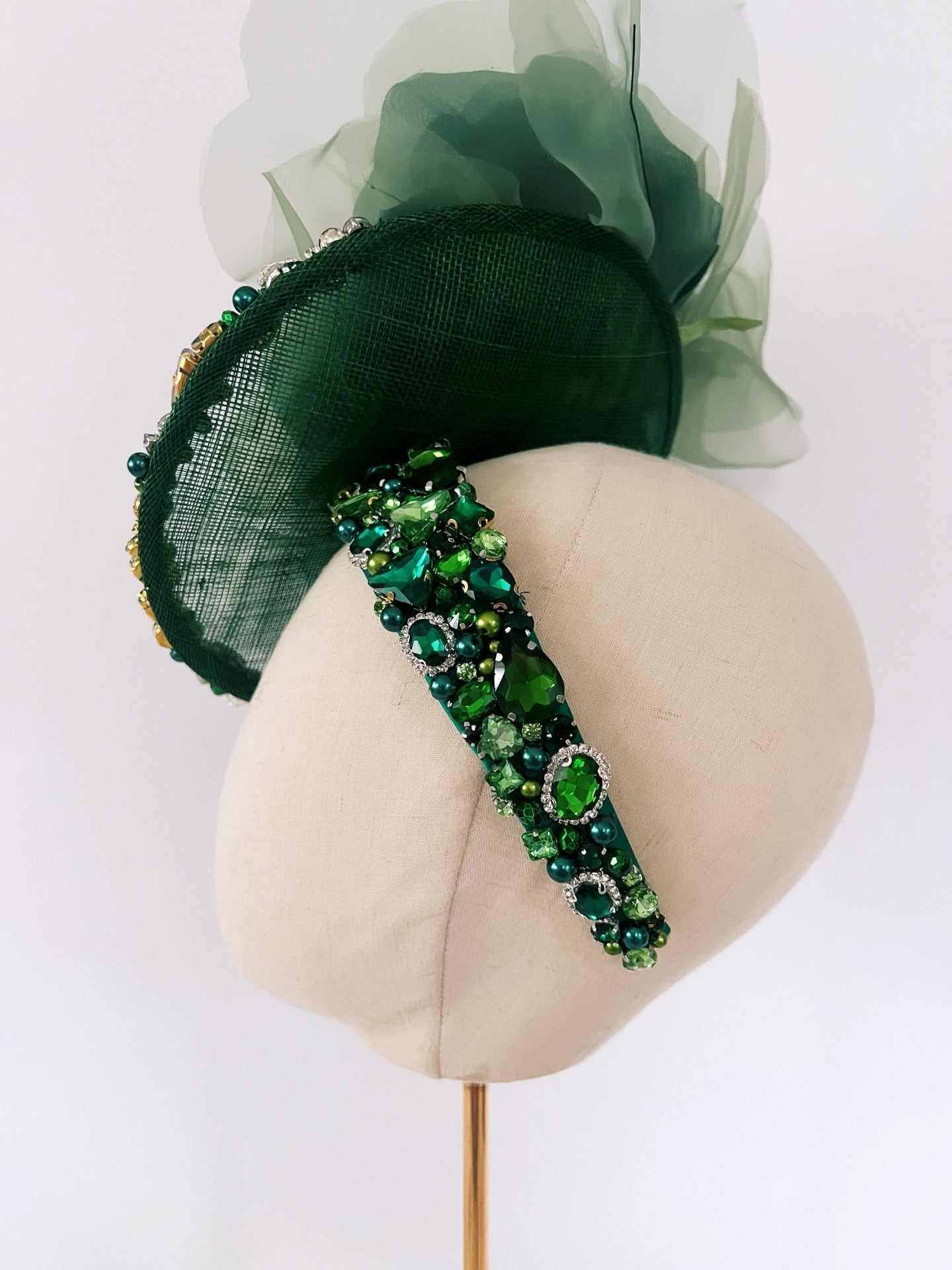 Beautiful Headpiece with Large Flowers and Fully Beaded Headband