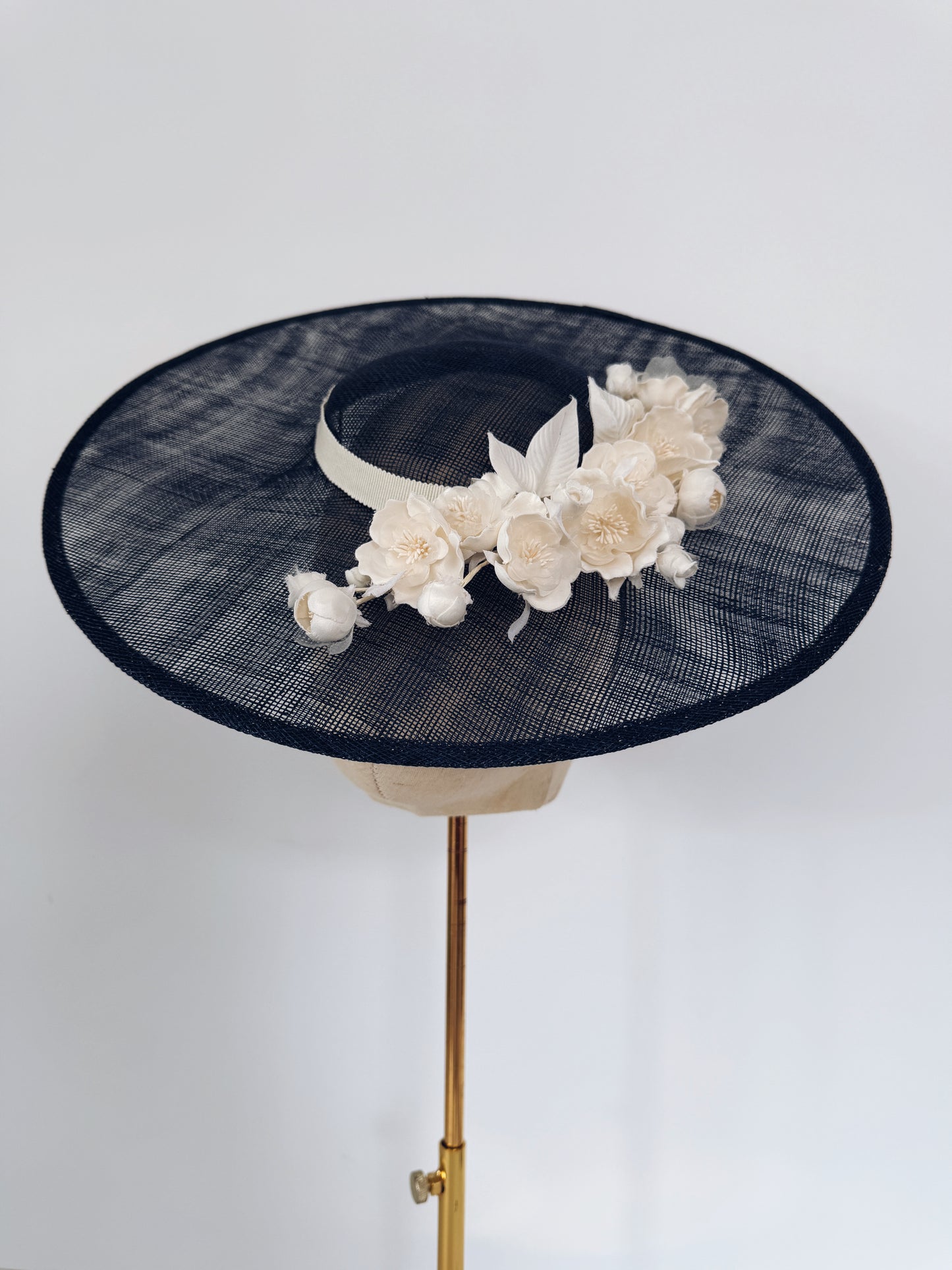 Hat in Navy with Cream Flowers